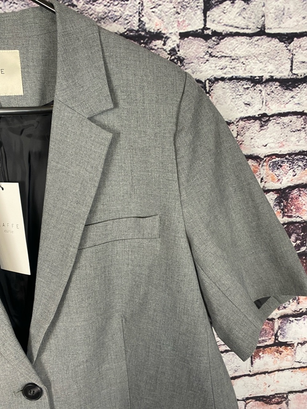 Kaffe Curve IDA Short Sleeve Grey Lightweight Classic Neutral Coat Blazer Sz 16 - Picture 13 of 16